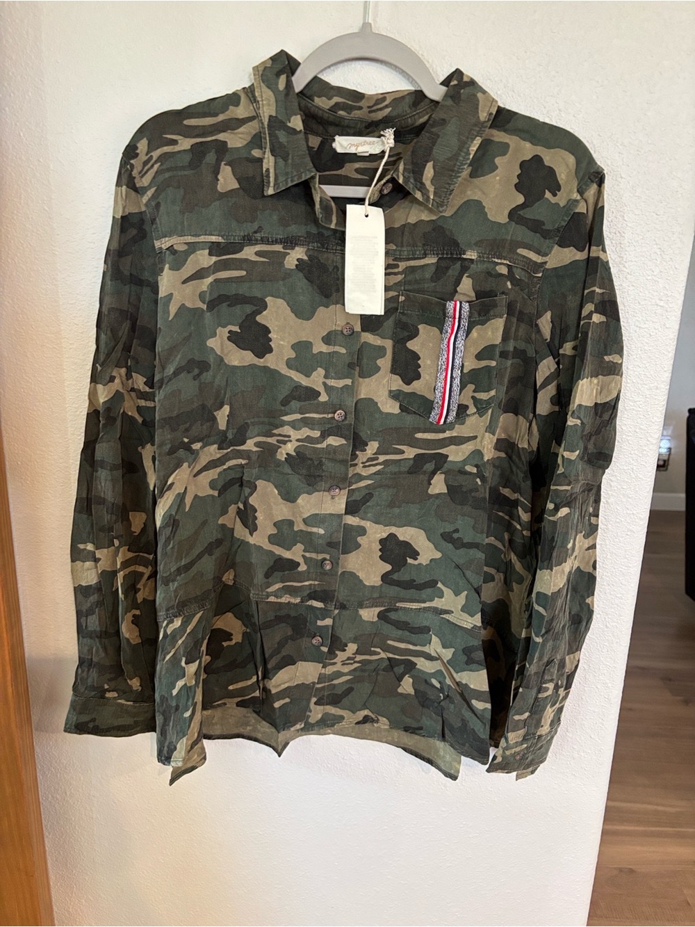 Mystree Women's Camouflage Button-Down Shirt - Green, Tan, Black